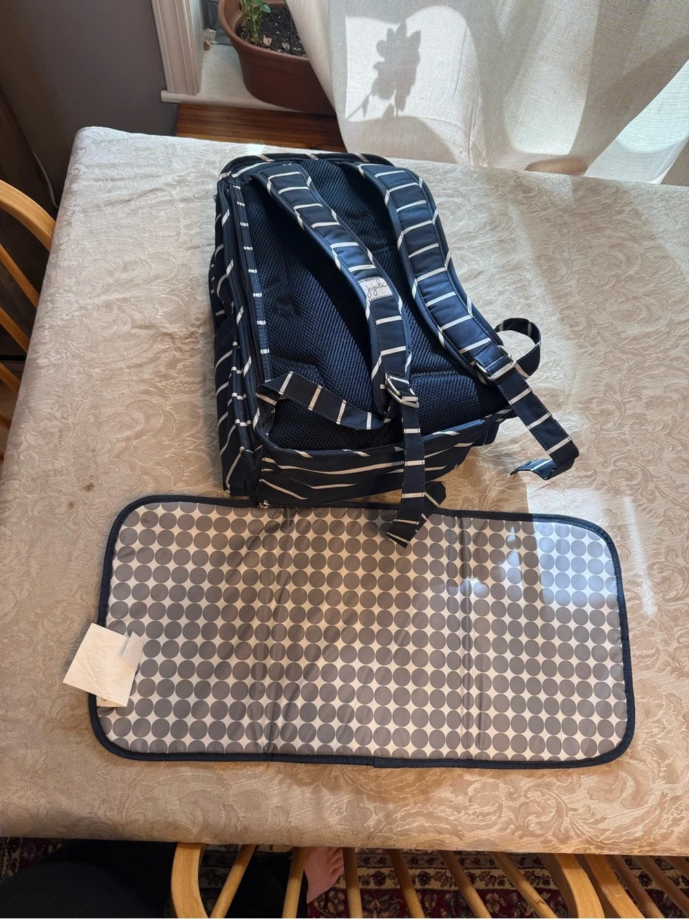 jujube Navy Striped Diaper Bag Backpack GUC